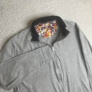 Robert Graham men's grey full zip sweater cotton preppy casual L